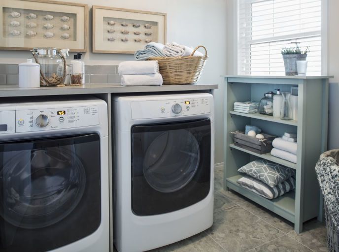 Home appliance, Major appliance, Laundry room, Room, Laundry, Washing machine, Furniture, Property, Clothes dryer, Cabinetry, 