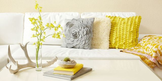 Yellow, Twig, Home accessories, Cushion, Linens, Throw pillow, Interior design, Pillow, Creative arts, Natural material, 