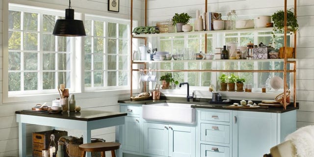 Countertop, White, Kitchen, Room, Cabinetry, Furniture, Shelf, Interior design, Hutch, Home, 