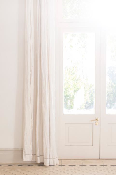 White, Curtain, Floor, Interior design, Window, Window treatment, Textile, Room, Wood, Tree, 