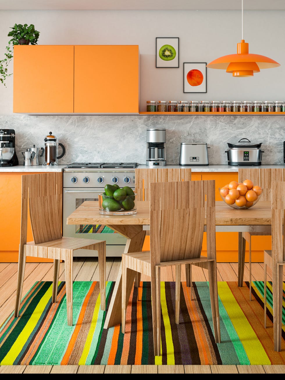 Wood, Green, Room, Orange, Interior design, Home, Hardwood, Light fixture, Kitchen, Interior design, 