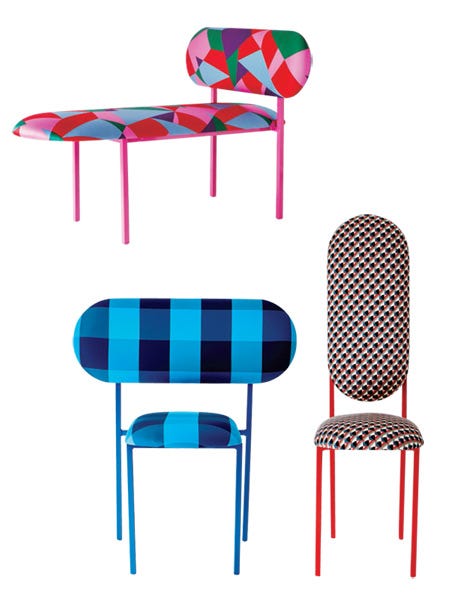 Blue, Red, Furniture, Line, Chair, Pattern, Electric blue, Material property, Design, Plastic, 