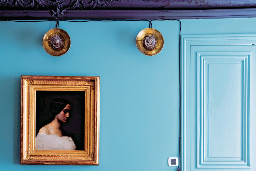 Blue, Room, Door, Interior design, Floor, Wall, Teal, Flooring, Picture frame, Turquoise, 