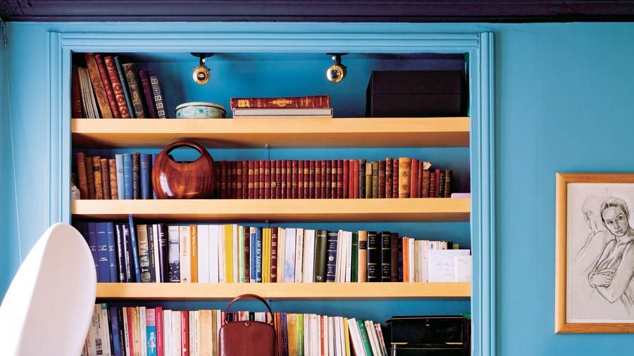 Wood, Blue, Room, Lighting, Shelf, Interior design, Shelving, Bookcase, Furniture, Wall, 