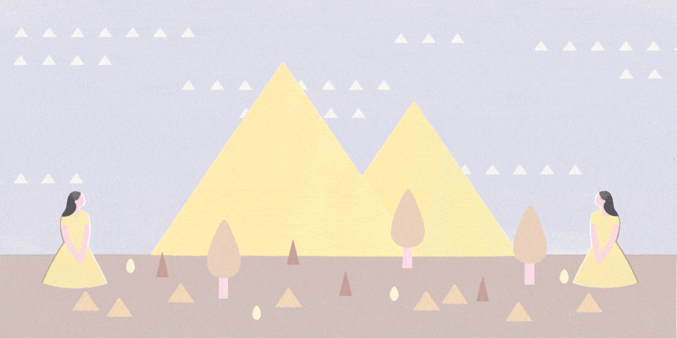 Yellow, Lavender, Triangle, Pyramid, 