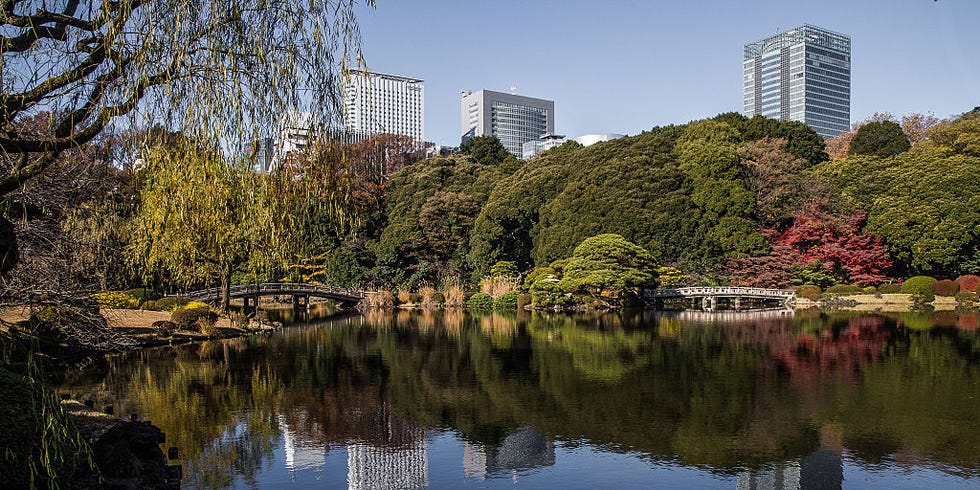 Body of water, Reflection, Water resources, Tower block, Waterway, Natural landscape, Bank, Pond, Building, City, 