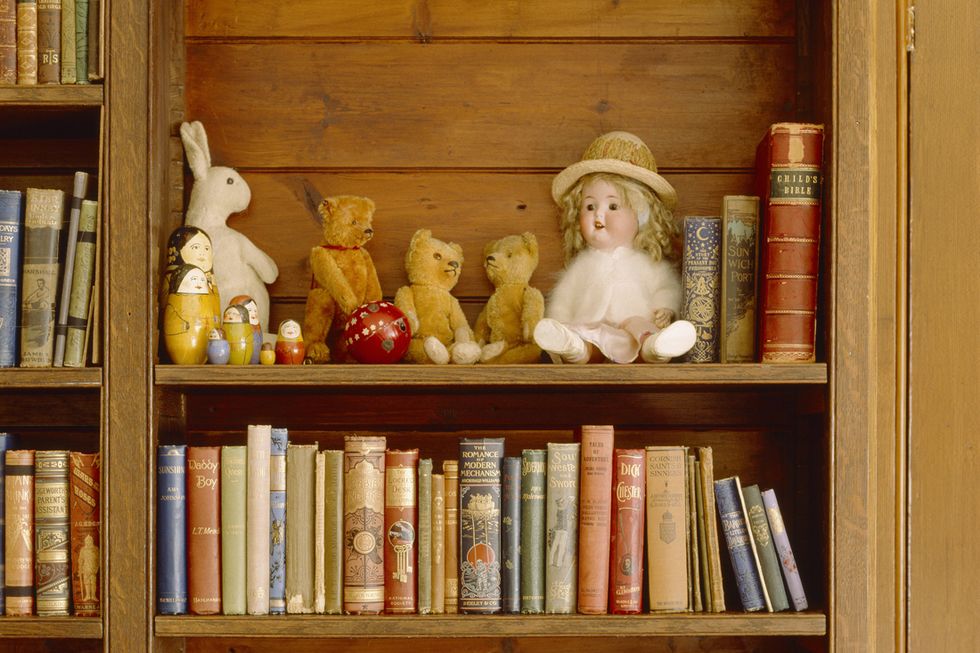 Shelf, Toy, Shelving, Publication, Collection, Bookcase, Book, Figurine, Doll, Book cover, 