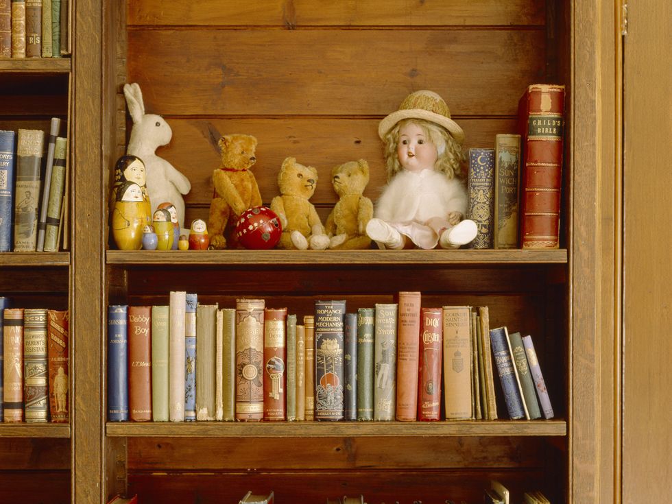 Shelf, Toy, Shelving, Publication, Collection, Bookcase, Book, Figurine, Doll, Book cover, 