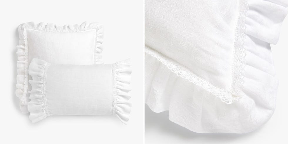 Textile, White, Linens, Cushion, Throw pillow, Pillow, Lace, Embellishment, Home accessories, 