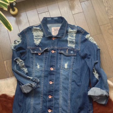 Clothing, Blue, Product, Collar, Sleeve, Textile, Outerwear, Denim, Jacket, Pattern, 