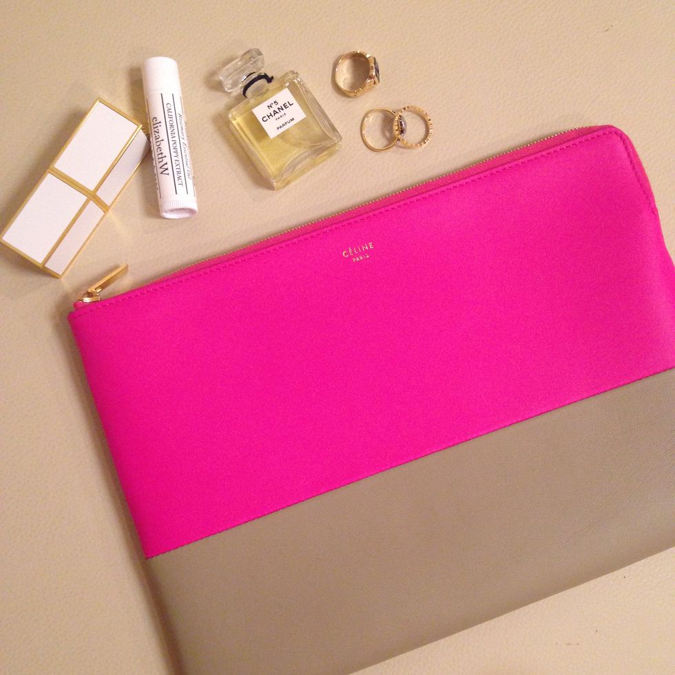 Magenta, Rectangle, Material property, Wallet, Metal, Paper product, Cosmetics, Brass, Paper, Lipstick, 