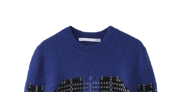 Blue, Product, Sleeve, Textile, Pattern, Sweater, Outerwear, Electric blue, Woolen, Wool, 