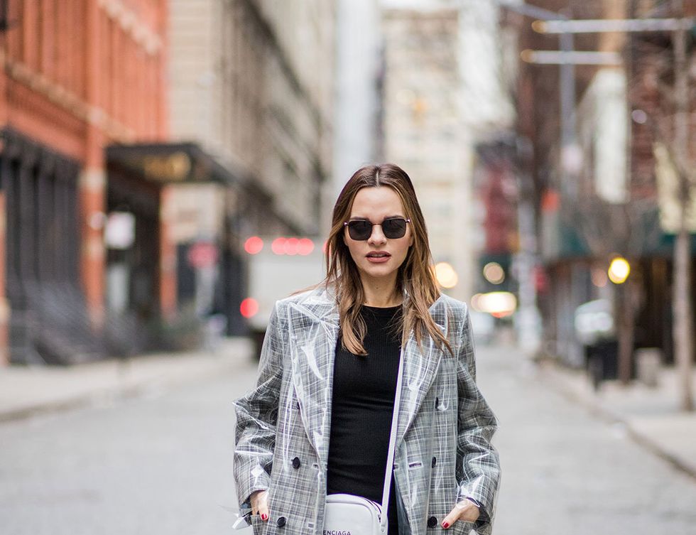 Clothing, Road, Street, Infrastructure, Textile, Sunglasses, Outerwear, Street fashion, Style, Coat, 