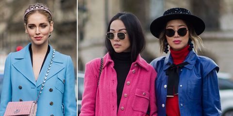 Clothing, Street fashion, Fashion, Blue, Coat, Red, Jeans, Pink, Denim, Trench coat, 