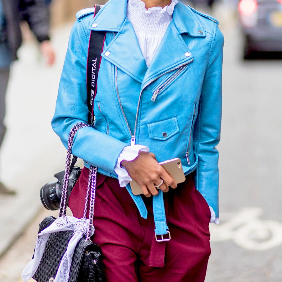 Clothing, Street fashion, Cobalt blue, Blue, Fashion, Electric blue, Red, Turquoise, Coat, Pink, 