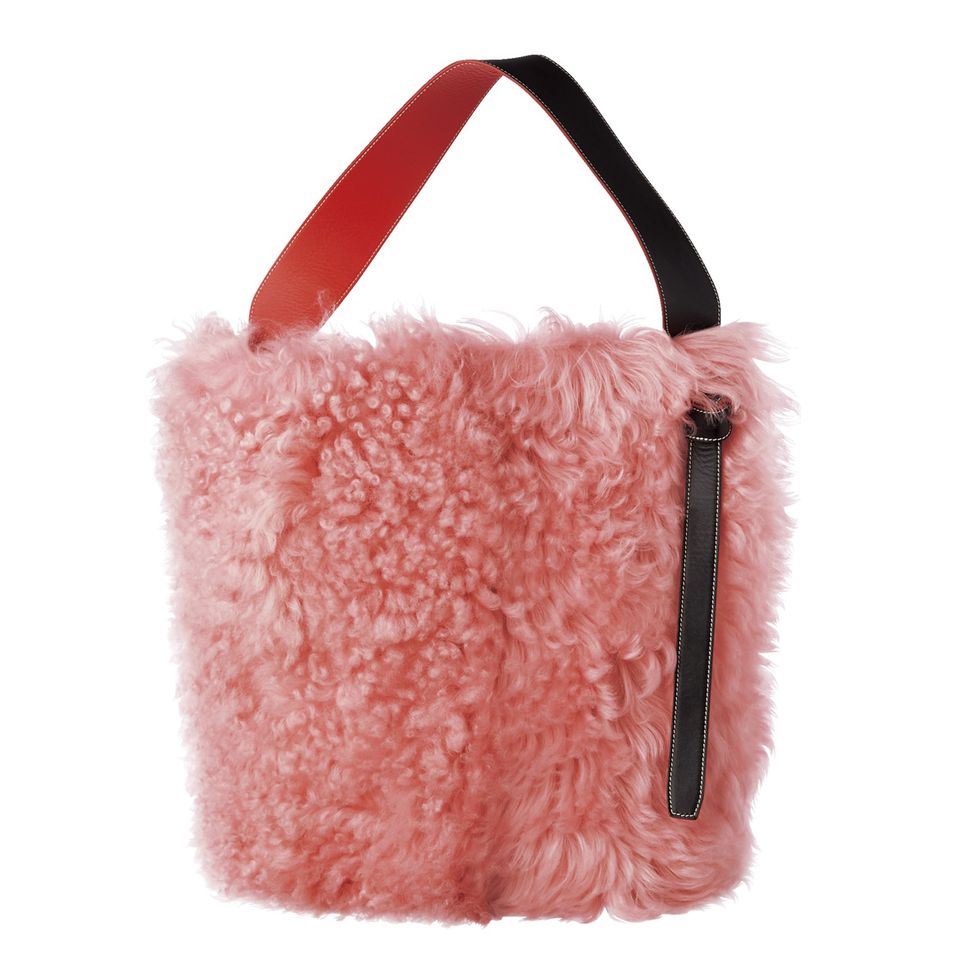 Bag, Handbag, Fur, Pink, Fashion accessory, Tote bag, Shoulder bag, Luggage and bags, Natural material, 