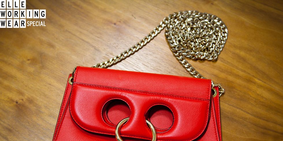 Red, Bag, Handbag, Fashion accessory, Leather, Coin purse, Material property, Font, Wallet, Chain, 