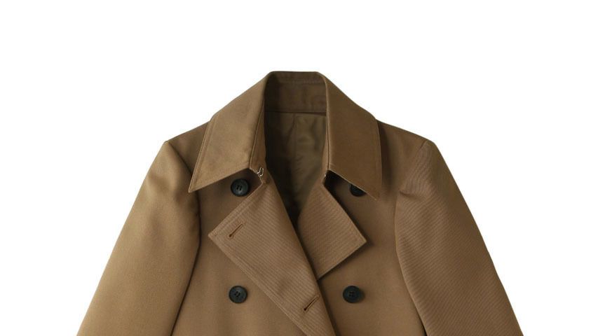 Clothing, Trench coat, Coat, Outerwear, Overcoat, Sleeve, Beige, Duster, Button, Collar, 