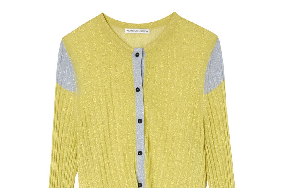 Clothing, Outerwear, Yellow, Cardigan, Sweater, Sleeve, Button, Top, Jacket, Crop top, 