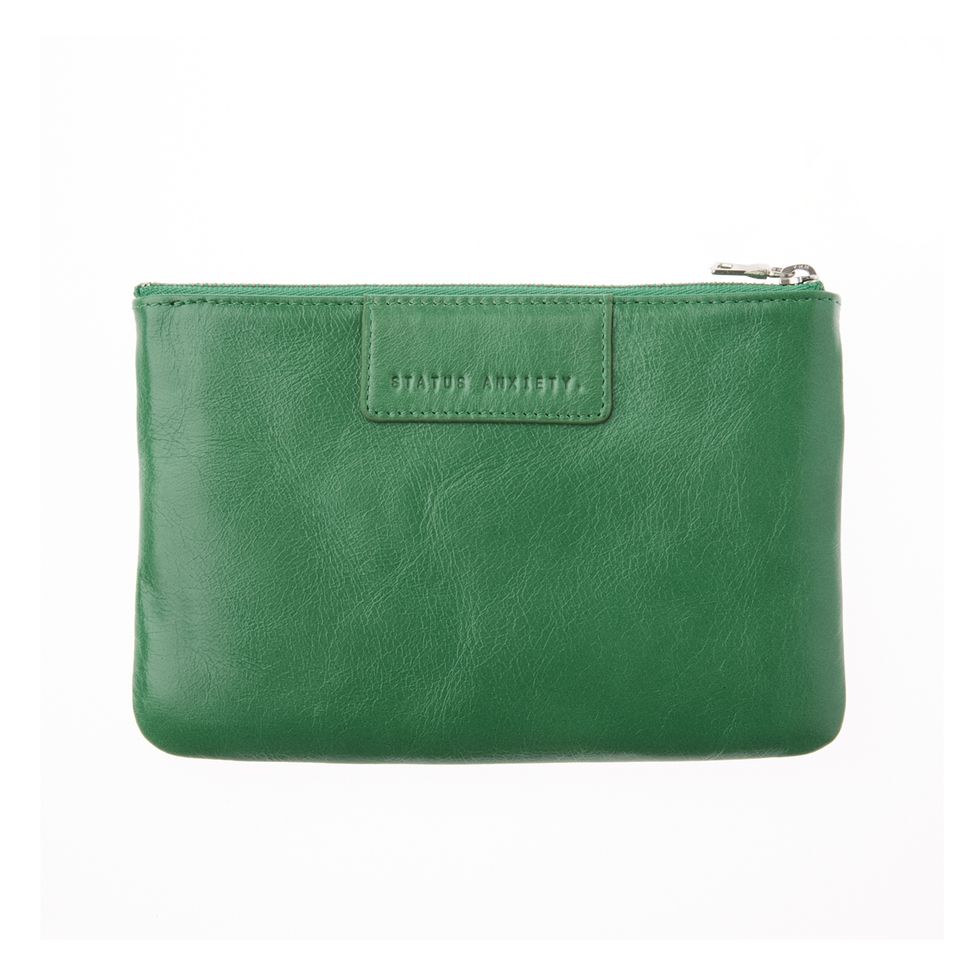 Green, Leather, Coin purse, Wallet, Fashion accessory, Bag, Handbag, Turquoise, Material property, Rectangle, 