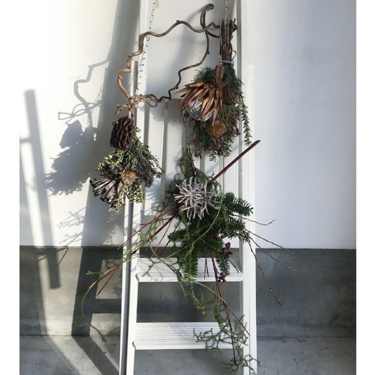 Twig, Branch, Plant, Flower, Christmas decoration, Flowerpot, Floristry, Furniture, Metal, Floral design, 