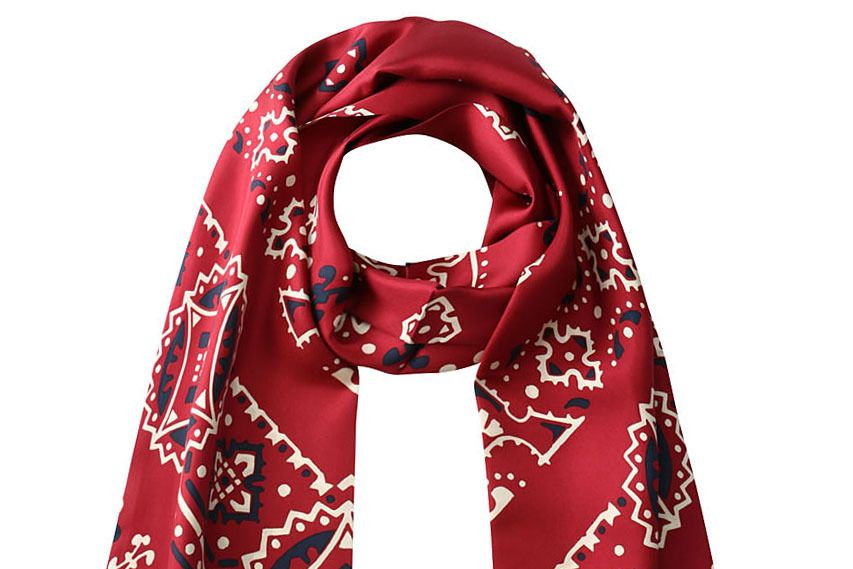 Clothing, Red, Scarf, Stole, Fashion accessory, Design, Pattern, Shawl, Visual arts, Paisley, 