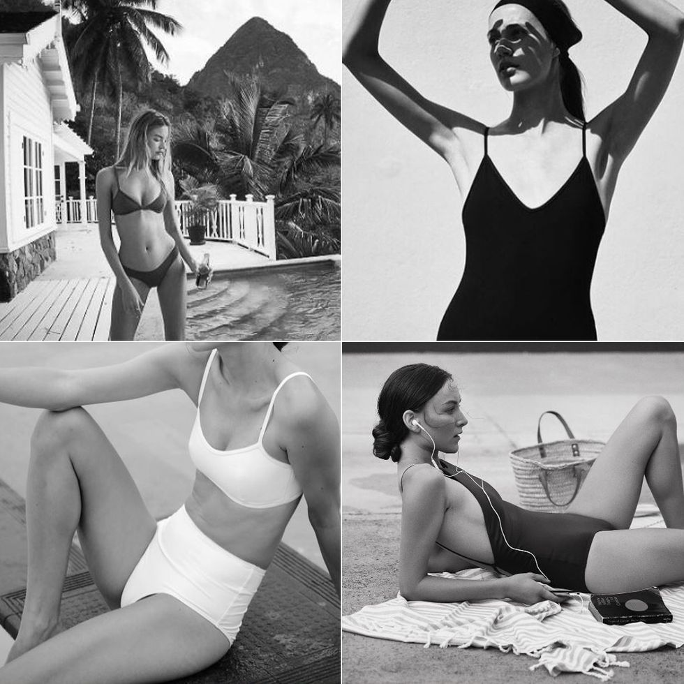 One-piece swimsuit, Clothing, Monokini, Black-and-white, Physical fitness, Swimwear, Maillot, Leg, Monochrome photography, Yoga, 