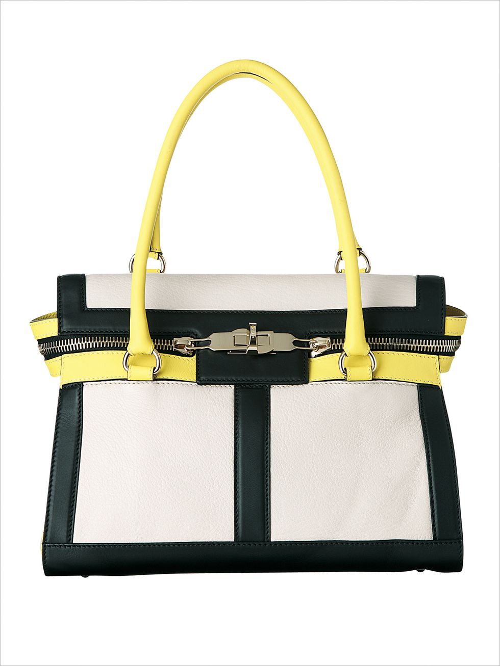 Yellow, Bag, Luggage and bags, Shoulder bag, Beige, Leather, Strap, Rectangle, Handbag, Tote bag, 