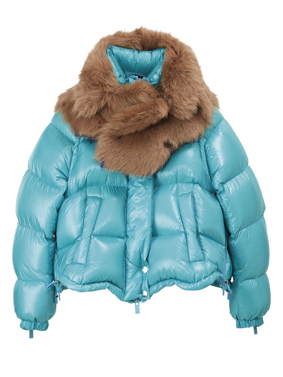 Clothing, Fur, Jacket, Outerwear, Fur clothing, Turquoise, Hood, Blue, Sleeve, Puffer, 