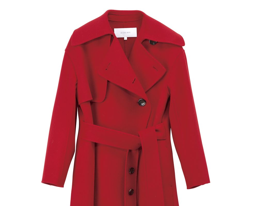 Clothing, Coat, Trench coat, Overcoat, Outerwear, Red, Sleeve, Duster, Collar, Robe, 