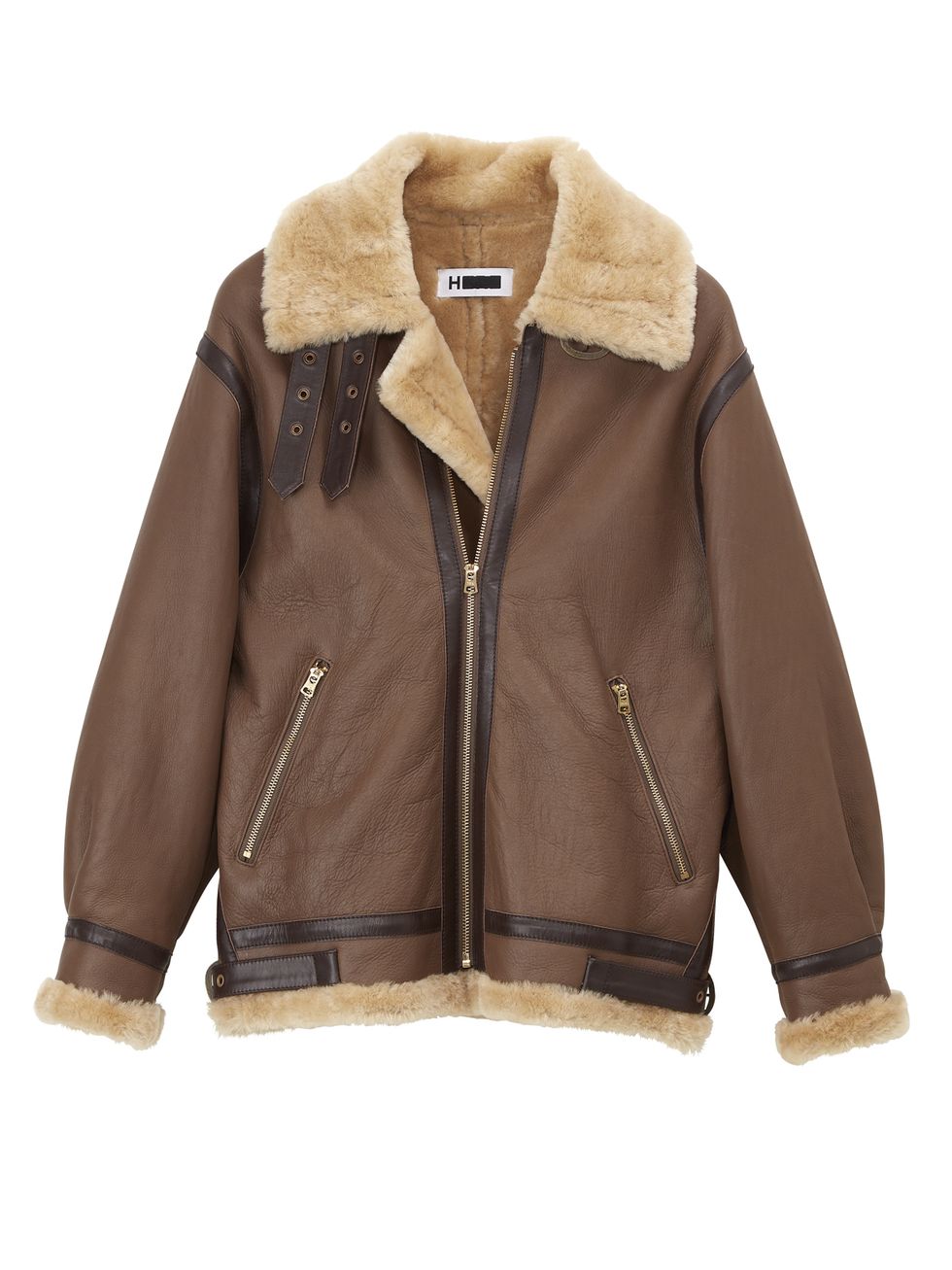 Clothing, Jacket, Outerwear, Leather, Fur, Sleeve, Brown, Leather jacket, Beige, Fur clothing, 