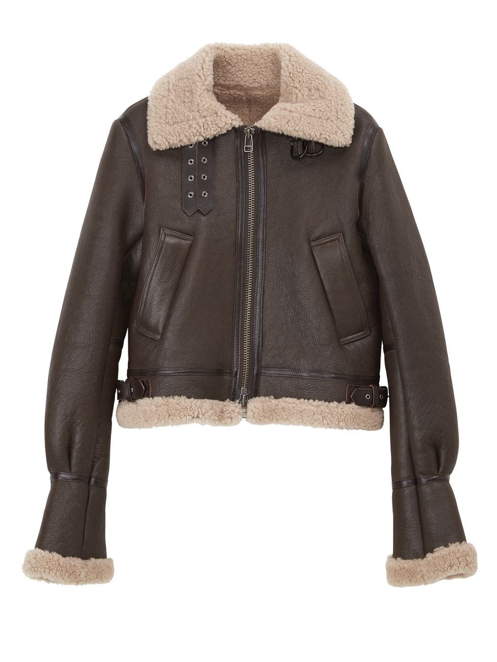 Clothing, Jacket, Outerwear, Sleeve, Leather jacket, Leather, Brown, Fur, Beige, Collar, 