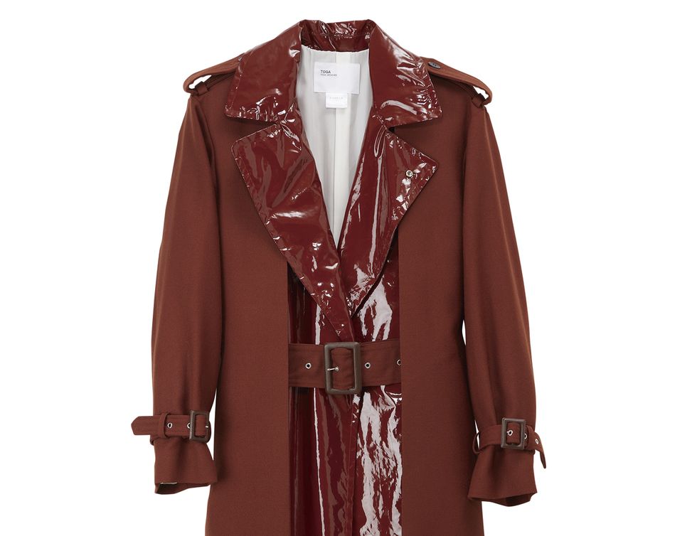 Clothing, Outerwear, Coat, Overcoat, Brown, Robe, Trench coat, Sleeve, Maroon, Duster, 
