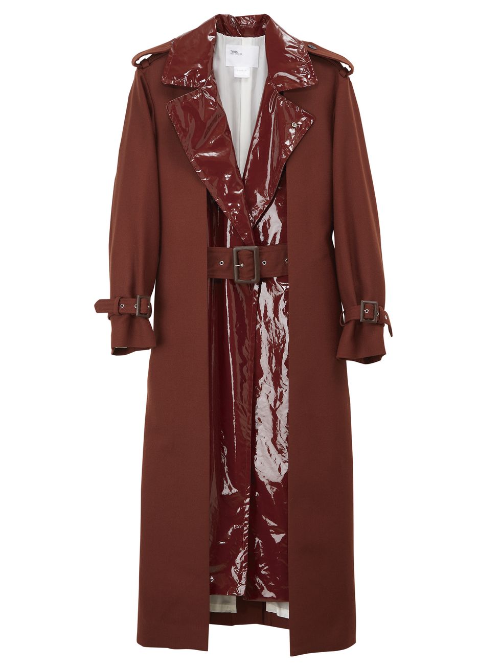 Clothing, Outerwear, Coat, Overcoat, Brown, Robe, Trench coat, Sleeve, Maroon, Duster, 