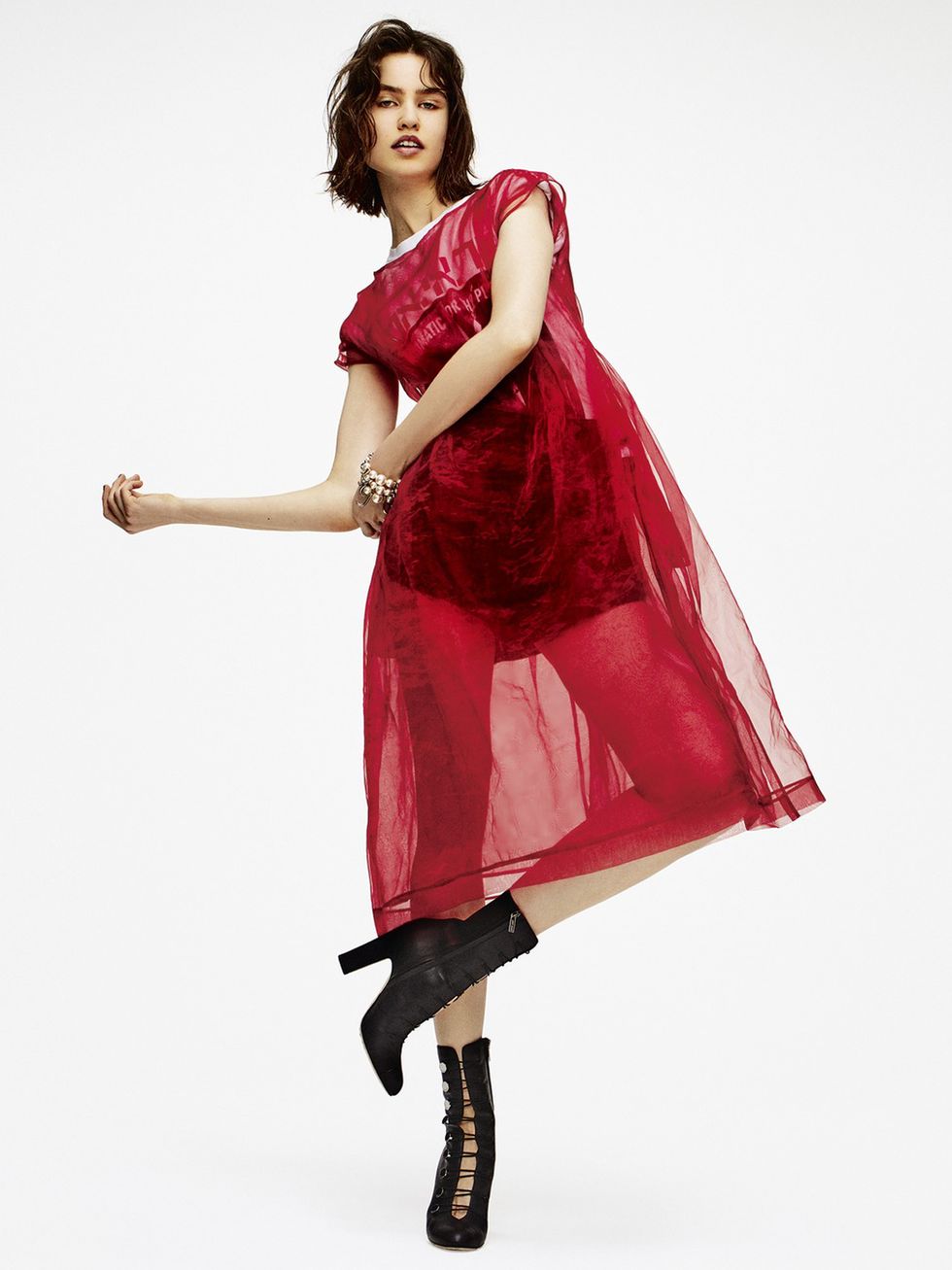 Sleeve, Shoulder, Textile, Joint, Standing, Red, Fashion model, Fashion, One-piece garment, Magenta, 