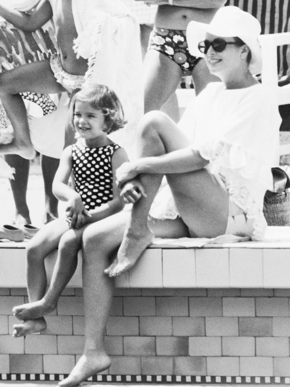 Photograph, Snapshot, Leg, Black-and-white, Retro style, Standing, Fun, Child, One-piece swimsuit, Human leg, 