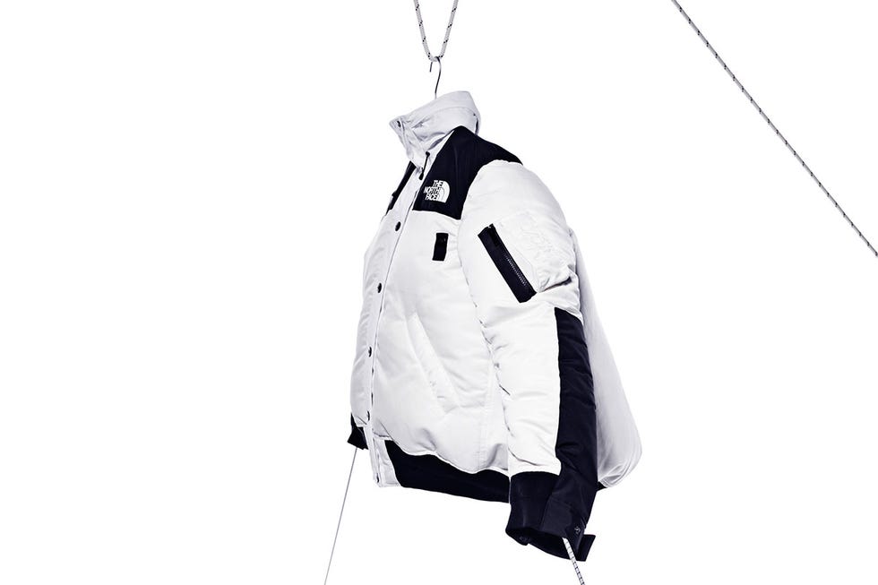 White, Clothing, Outerwear, Jacket, Sleeve, Hood, Coat, Clothes hanger, Black-and-white, Style, 