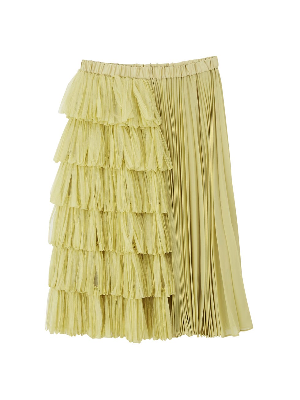 Clothing, Yellow, Fashion, Ruffle, Beige, Textile, Dress, Waist, A-line, 