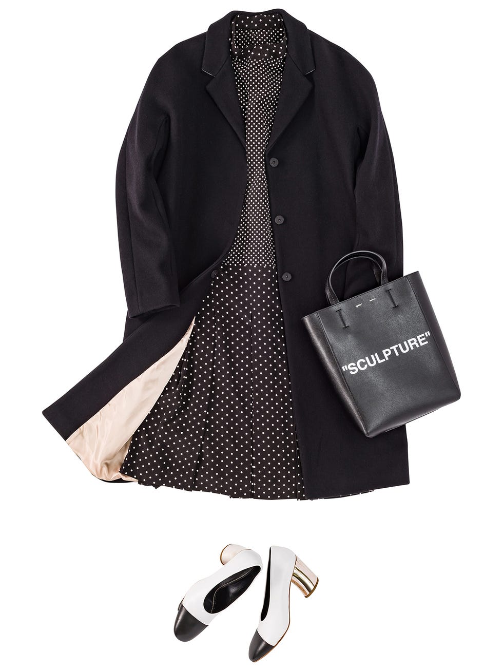 Clothing, Black, Outerwear, Pattern, Polka dot, Design, Coat, Sleeve, Blazer, Jacket, 