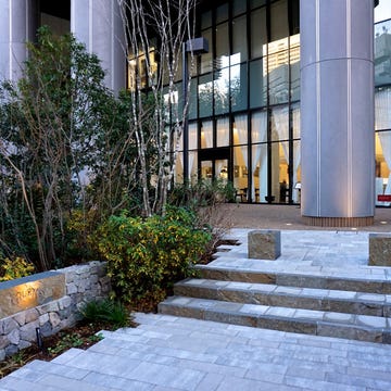 Stairs, Commercial building, Cobblestone, Flagstone, Walkway, Headquarters, Courtyard, Campus, Landscaping, 