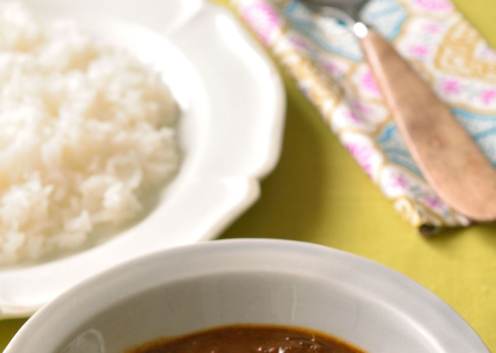 Food, Brown, Ingredient, Rice, Cuisine, Steamed rice, Stew, Dish, White rice, Curry, 