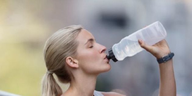 Water, Beauty, Drinking water, Skin, Drinking, Shoulder, Arm, Water bottle, Blond, Joint, 