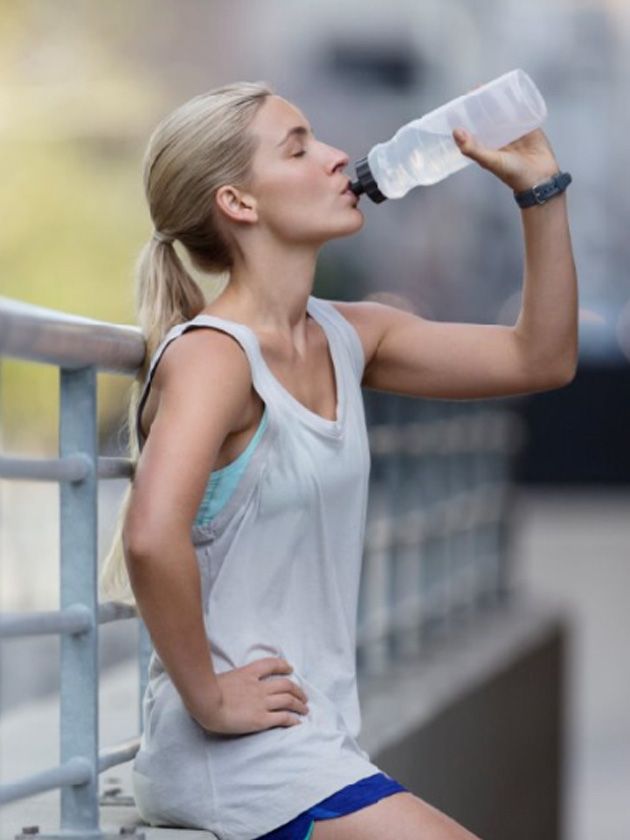 Water, Beauty, Drinking water, Skin, Drinking, Shoulder, Arm, Water bottle, Blond, Joint, 