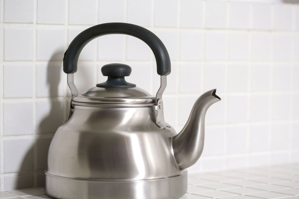 Wall, Serveware, Tile, Lid, Metal, Grey, Iron, Stovetop kettle, Composite material, Still life photography, 