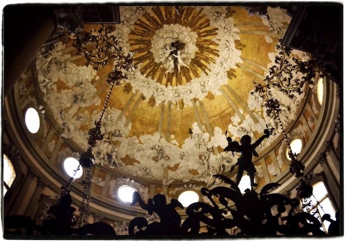 Light fixture, Ceiling, Art, Chandelier, Ceiling fixture, Lighting accessory, Interior design, Holy places, Byzantine architecture, Dome, 