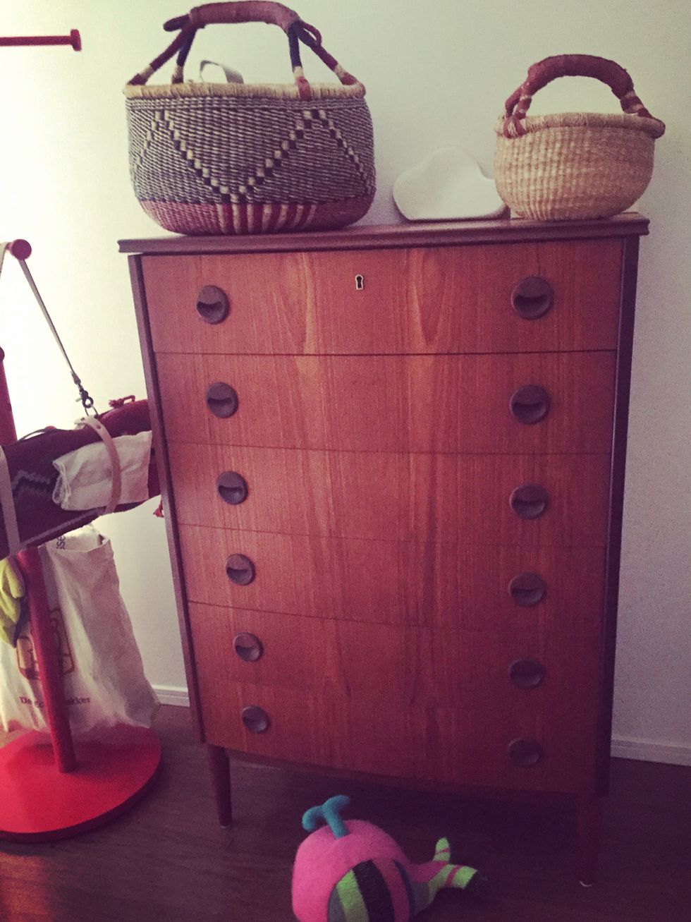 Chest of drawers, Wood, Drawer, Cabinetry, Dresser, Sideboard, Toy, Wicker, Basket, Bag, 