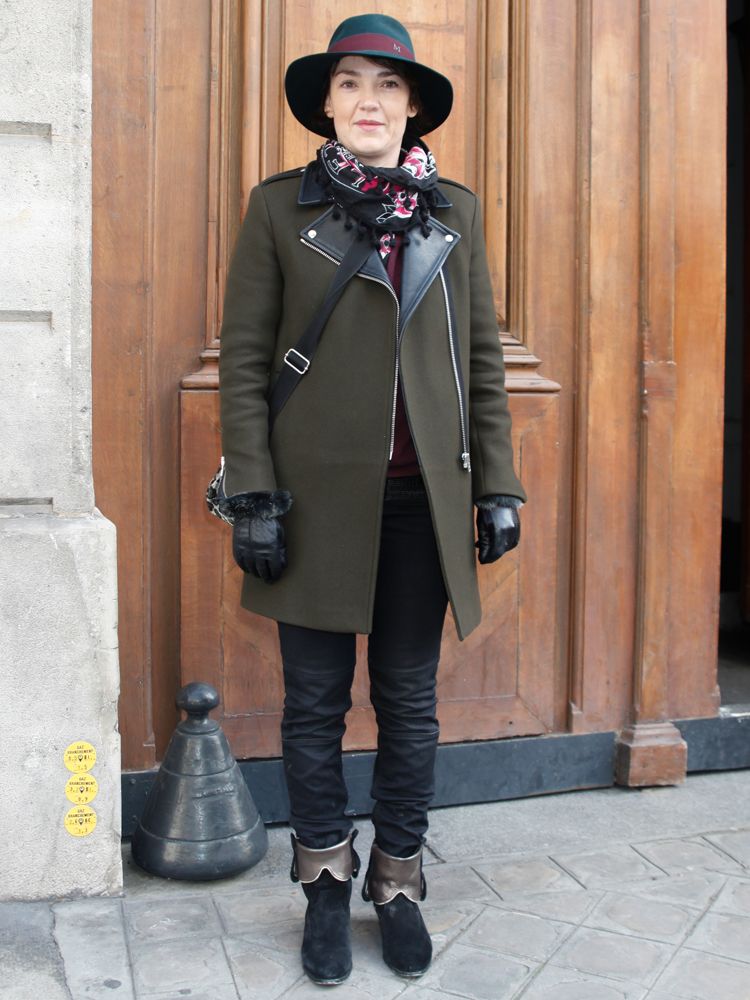 Clothing, Footwear, Hat, Sleeve, Coat, Collar, Outerwear, Standing, Style, Street fashion, 