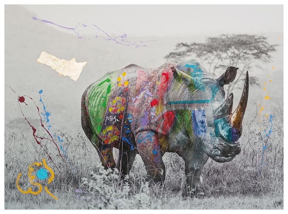Elephant, Elephants and Mammoths, Indian elephant, Working animal, Terrestrial animal, Colorfulness, Art, Paint, Modern art, African elephant, 