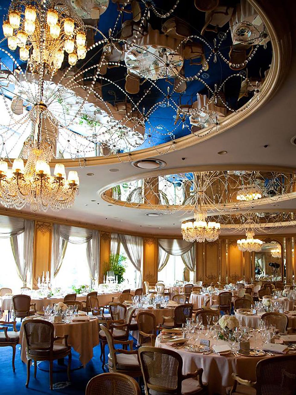 Function hall, Chandelier, Lighting, Ceiling, Rehearsal dinner, Decoration, Ballroom, Restaurant, Light fixture, Interior design, 