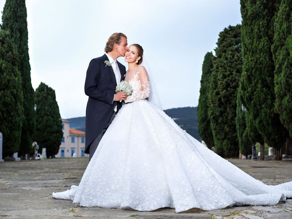 Gown, Wedding dress, Bride, Dress, Photograph, Bridal clothing, Clothing, Bridal accessory, Wedding, Marriage, 